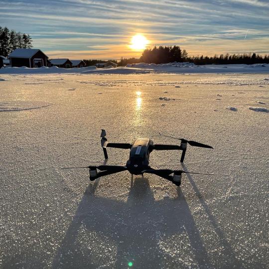 DJI Mavic 2 Pro, drönare, vinter, is, solnedgång